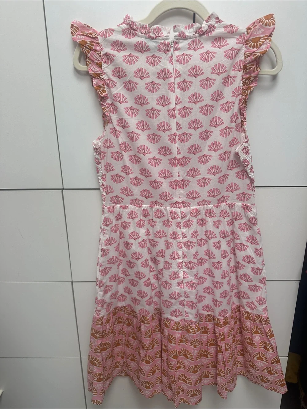 J. Crew Pink and White Printed Ruffle-Sleeve Dress